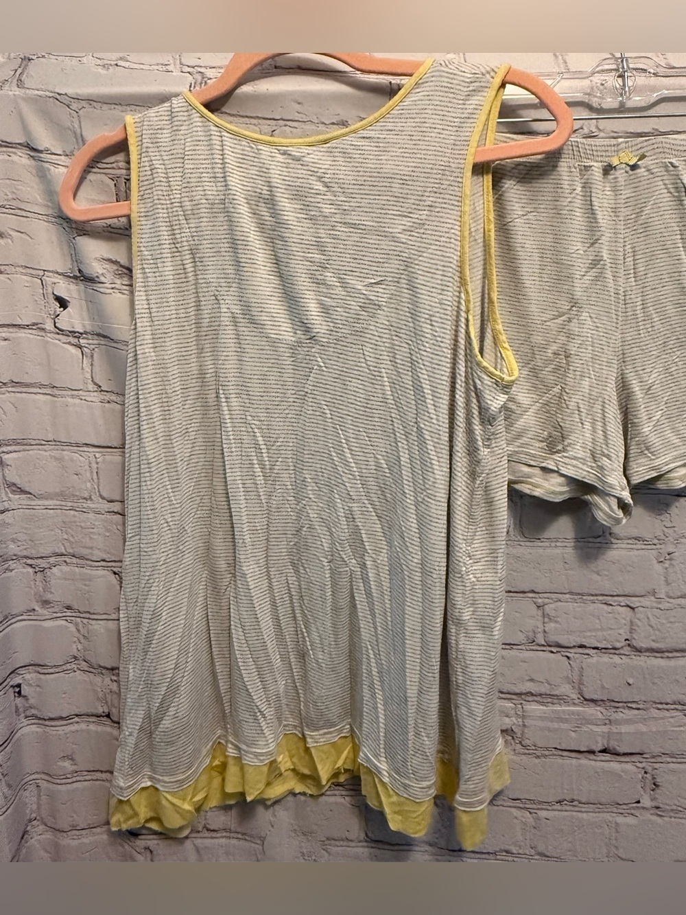 Secret Treasures Gray & Yellow Striped V-Neck Camisole PJ Top and Shorts - Picture 6 of 9